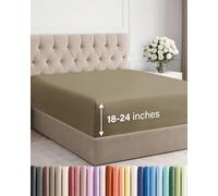 Drap-housse à bonnet très profond pour matelas de 45,7 à 61 cm d’épaisseur, doux, infroissable et anti-décoloration, respirant et confortable, pour lit california king size, kaki