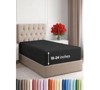 Drap-housse à bonnet très profond pour matelas de 45,7 à 61 cm d’épaisseur, doux, infroissable, respirant et confortable, pour lit simple XL, noir