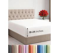 Drap-housse à bonnet très profond pour matelas de 45,7 à 61 cm d’épaisseur, doux, infroissable, respirant et confortable, pour lit double, blanc ancien
