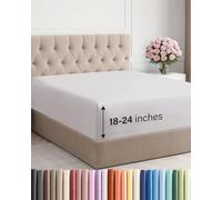 Drap-housse à bonnet très profond pour matelas de 45,7 à 61 cm d’épaisseur, doux, infroissable, respirant et confortable, pour lit queen size, gris très clair