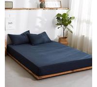 Drap-Housse à Carreaux Couvre-lit en Coton pour Matelas à Bande élastique Double Couple Multi-Taille, Plaid Bleu foncé, 135x190x25cm