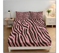 Drap Housse à Imprimé Animal, Housse de Matelas Rose Clair Imprimé Zèbre Respirant Antidérapants Résistant aux Rides 200x200cm, Protège pour Matelas de 30 cm d'épaisseur