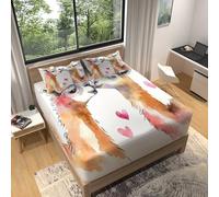 Drap Housse Alpaga Animaux Ensemble 3 pièces, 160 x 200 cm Microfibre Poche Extra Profonde 30cm Doux et Respirant Blanc Jaune Drap Housse Livré avec 2 taies d'oreiller