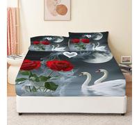Drap Housse Animal Cygne Rose Rouge Coloré, Microfibre Drap-Housse Respirant Résistant Rides Entretien Facile, Motif Imprimé Drap Housse avec 2 Taies d'oreiller 140 x 190 cm
