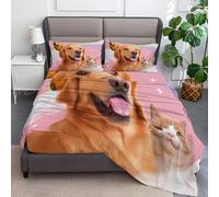 Drap Housse Animaux Chien Arc en Ciel Drap Housse Bonnet 30cm Matelas en Microfibre, Doux et Durable Respirant avec Élastique Tout Autour, Rose, 140 x 200 cm