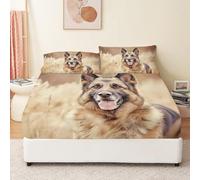 Drap Housse Animaux Chien De Berger dans l'herbe 140 x 190 cm Coloré, Élastique Imprimés Draps Housses avec Bonnet de 30 cm, Drap-Housse Confortable Microfibre Convient à Toutes Les Saisons