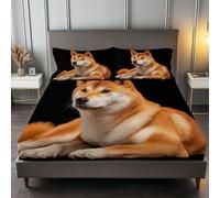 Drap Housse Animaux Shiba Inu Solitude Drap Housse Bonnet 30cm Matelas en Microfibre, Doux et Durable Respirant avec Élastique Tout Autour, Noir, 140 x 200 cm