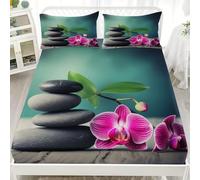 Drap-Housse Antidérapant 80x160 cm RepréSentation D'OrchidéEs en Galets Poche Profonde 30 cm Drap-Housse Doux en Microfibre, Art Parure de Lit 3 Pièces, Housse de Protège-Matelas