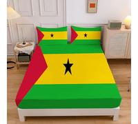 Drap Housse Antidérapants Housse De Matelas, Impression De Drapeau De Sao Tomé-Et-Principe Confortable Respirant Drap-Housse Poche 30Cm, Ensemble De Literie Vert Jaune (180X200Cm, Étoile Simple)