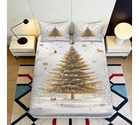 Drap Housse Arbre de Noël doré 3D Printed Microfibre protège-Matelas décor Chambre dortoir Facile à Laver et Entretenir 90x200x25cm