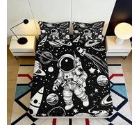 Drap Housse Astronaute 3D Imprimé Microfibre Poche Profonde Antidérapant Univers Chambre à Coucher Housse de Matelas Universe Adulte Jeunesse 90x200x25cm