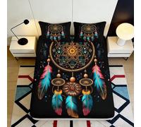 Drap Housse Attrape-Rêves 3D Imprimé Microfibre Antidérapant Profondeur Dreamcatcher Parure Lit Dreamcatcher Mattress Fitted Cover pour Adultes Jeunes 120x200x25cm