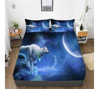 Drap-housse avec impression 3D - En microfibre - Motif loup noir - Pour chambre à coucher - Pour enfant - Motif loup - A05,90 x 200 x 30 cm
