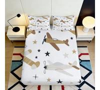 Drap-Housse Avion Étoile 3D imprimé Microfibre Antidérapant Protection Matelas Facile à Entretenir Chambre Étudiant 120x200cm 90x200x25cm
