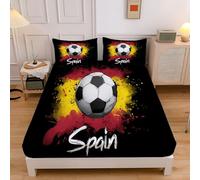 Drap Housse Ballon De Football avec Le Drapeau Espagnol, Lavable Ajustable Housse Matelas avec Bonnet 30 Cm, Graffiti À L'Aquarelle Drap-Housse avec Une Rebord élastique (Noir, 150x200x30 cm)