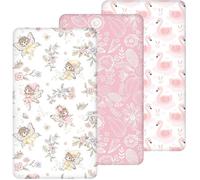 Drap housse bébé ajustable 90x55 cm - Lot de 3 en microfibre douce respirante - Motif Fée Rose pour berceau et matelas