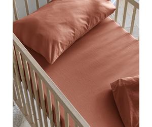 Drap Housse bébé Coton lavé - SOMEO Terracotta 70x140