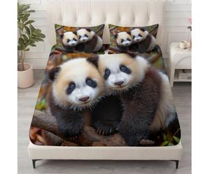 Drap Housse Bébé Panda et Chiot 90x190 cm Fond Noir, Duo Animalier Mignon | Bonnet XXL 30 cm pour Matelas Épais, Toucher Coton Velours Respirant, Élastique 360 Degrés Tenue Ferme Chambre Enfant