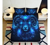 Drap-Housse Bélier Bleu Impression 3D Microfibre Anti-dérapant Ciel Étoilé Cosmic Nebula Protection Matelas Facile à Laver 120x200x25cm
