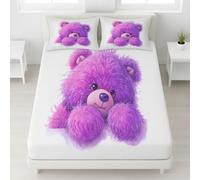 Drap Housse - Blanc Violet, 200 x 200 x 30 cm, Bonnets 30 cm (12") pour Matelas Épais - Coins Élastiqués Drap-Housse - Lavable en Machine Feuille (Dessin Animé Ours en Peluche Adorable)