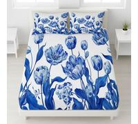 Drap Housse - Bleu, 180 x 200 x 30 cm, Bonnets 30 cm (12") pour Matelas Épais - Coins Élastiqués Drap-Housse - Lavable en Machine Feuille (Illustration Floral Tulipe Élégant)