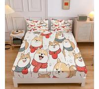Drap Housse Bonnet 30Cm Matelas 1 Personnes, Drap Housse Shiba Inu Mignon avec Élastique Tout Autour, Microfibre Doux Motif Thème Animalier, 90X190Cm+30Cm, Crème