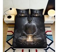Drap-Housse Bouddha Zen 3D Imprimé Microfibre Poche Profonde Antidérapant Housse de Matelas Bouddha Respirant Chambre Lit 200x200x25cm