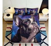Drap Housse Bouledogue Français Ciel Étoilé 3D Printed Microfibre Cosmic Nebula Protège Matelas Chambre Étudiant Facile à Laver 120x200x25cm