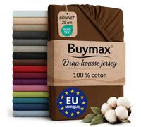 Drap-Housse Buymax® 180X200Cm 100% Coton Jersey, Hauteur Matelas Jusqu'À 25 Cm, Couleur Marron Chocolat