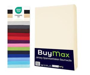 Drap-Housse Buymax® 180X200Cm Pack Double Drap-Housse 100% Coton Jersey, Hauteur du Matelas Jusqu'À 25 Cm, Couleur Beige