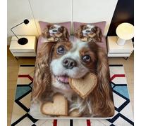 Drap Housse Cavalier King Charles Spaniel Impression 3D Microfibre Motif Biscuit cœur Housse de Matelas Chambre Lavable décorative 90x200x25cm