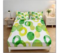 Drap Housse Cercles À L'Aquarelle, Lavable Ajustable Housse Matelas avec Bonnet 30 Cm, Simplicité Moderne Microfibre Drap-Housse avec Une Rebord élastique (Vert, 180x200x30cm)
