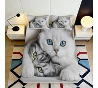 Drap Housse Chat 3D Imprimé Microfibre Poche Profonde Antidérapant Parure de Lit Chambre Housse Matelas Chat Enveloppe Intégrale Lavable pour Famille 200x200x25cm
