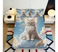 Drap-Housse Chat Angélique Nuages 3D Printed Microfibre Housse de Matelas Douce Protection Chambre Cadeau déco 90x200x25cm