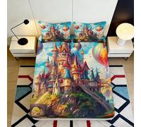Drap Housse Château de Conte 3D Imprimé Microfibre Grande Profondeur Antidérapant Château Housse Matelas Chambre Adulte 200x200x25cm