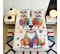 Drap Housse Chien Coloré 3D Imprimé Microfibre Poche Profonde Antidérapant Enveloppement Complet Linge de Lit Chambre Protège-Matelas Chien Coloré Lavable pour Adultes Adolescents 160x200x25cm