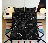 Drap-Housse Ciel étoilé Constellation Microfibre Impression 3D Noir décor Cosmos Protection Matelas Chambre étudiant Facile Entretien 90x200x25cm