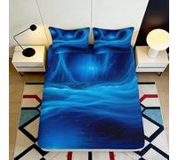 Drap-Housse Ciel étoilé Galaxie 3D imprimé Microfibre Bleu nébuleuse Cosmique Housse de Matelas antidérapante Lavable déco Chambre 120x200x25cm