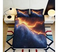 Drap-Housse Ciel étoilé Galaxie 3D imprimé Microfibre Housse de Matelas Nébuleuse Cosmique Antidérapant Lavable pour Chambre Étudiant 90x200x25cm