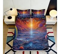 Drap Housse Ciel Étoilé Galaxie Microfibre Impression 3D Housse de Matelas Nébuleuse Cosmique Antidérapant Facile à Laver Chambre Étudiant 90x200x25cm