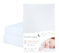 Drap Housse Cododo 40 x 90 cm Lot de 2 - Drap Housse Bebe 100% Coton Bio pour Berceau - Respirant Nacelle Ultra Doux - Blanc