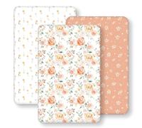 Drap Housse Cododo 50x83 cm, Lot de 3 Microfibre Ultra Douce et Lisse Élastique sur Tout Le Tour - pour Matelas de Lit Berceau de 50x80 cm à 55x90 cm, Fleurs Aquarelle Orange