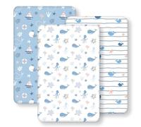 Drap Housse Cododo 50x83 cm, Lot de 3 Microfibre Ultra Douce et Lisse Élastique sur Tout Le Tour - pour Matelas de Lit Berceau de 50x80 cm à 55x90 cm, Baleine de l'Océan Bleu