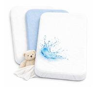 Drap Housse Cododo 50x83cm (Lot de 2) + 1 Alèse Imperméable Protège Matelas - Set 2+1 Draps Cododo 100% Coton et Alèse 100% Imperméable - Oeko-TEX (Blanc/Bleu, 50 x 83 cm)