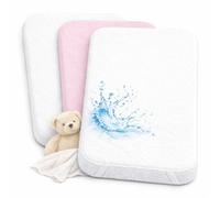 Drap Housse Cododo 55x90cm (Lot de 2) + 1 Alèse Imperméable Protège Matelas - Set 2+1 Draps Cododo 100% Coton et Alèse 100% Imperméable - Oeko-TEX (Blanc/Rose, 55 x 90 cm)