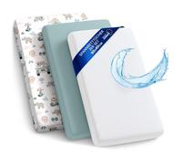 Drap Housse Cododo pour Nacelle Ensemble de 2 Draps 40x90 cm avec Protege Matelas Impermeable Couleur Afrique et sauge