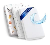 Drap Housse Cododo pour Nacelle Ensemble de 2 Draps 60x120 cm avec Protege Matelas Impermeable Safari blanc