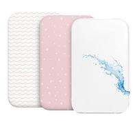 Drap Housse Cododo (Set de 2) + 1 Protège Matelas Impermeable avec Elastique - 3-en-1 - Taille 55x90 cm - Compatible avec Berceaux, Lit Matelas Cododo Bebe - pour Fille et Garçon - Motif Rose