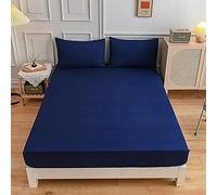 Drap Housse Couleur Unie Antidérapants Housse De Matelas, Chickwing 100% Polyester Confortable Respirant Drap-Housse Poche Profonde 27cm - Résistant Rides (180x200x27cm,Bleu Marin)