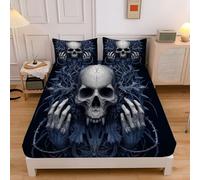 Drap Housse, Crâne D'Épine 3D Doux Et Respirant Drap, Lavable Ajustable Housse Protege Matelas, Motifs Esthétique Gothique Linge De Lit avec Une Rebord Élastique (Bleu Noir, 180X200Cm)